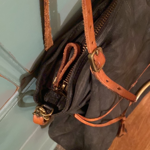 🤩HP🤩AS 98 Black Leather Satchel Shoulder Bag w/Brown Leather Straps & slide! - Picture 5 of 16